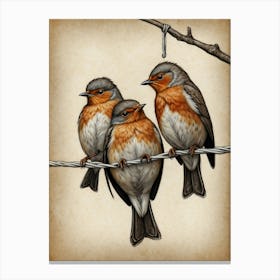 Robins On A Wire 1 Canvas Print