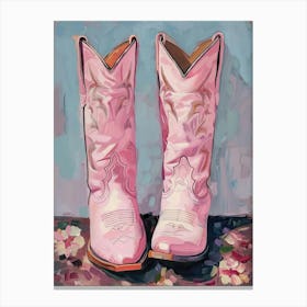 Pink Cowgirl Boots Painting Hot Pink Western 2 Canvas Print