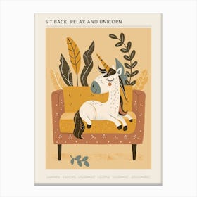 Unicorn On A Sofa Mustard Muted Pastels 2 Poster Canvas Print