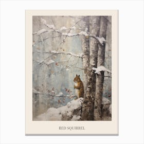Vintage Winter Animal Painting Poster Red Squirrel 1 Canvas Print