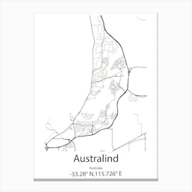 Australind,Australia Minimalist Map Canvas Print