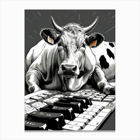 Cow On Keyboard Canvas Print