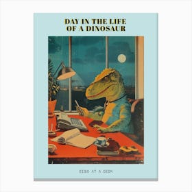 Dinosaur At A Desk Retro Collage Poster Canvas Print
