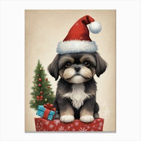 Christmas Shih Tzu Dog Wear Santa Hat (11) Canvas Print
