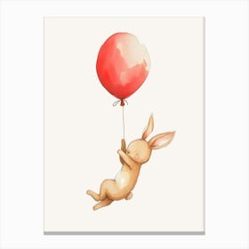 Watercolor Bunny With Balloon Kids and Nursery 1 Canvas Print