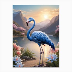 Floral Blue Flamingo Painting (59) Canvas Print