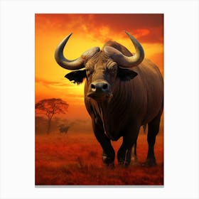 African Buffalo Sunset Portrait Realism 1 Canvas Print