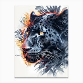 Double Exposure Realistic Black Panther With Jungle 30 Canvas Print