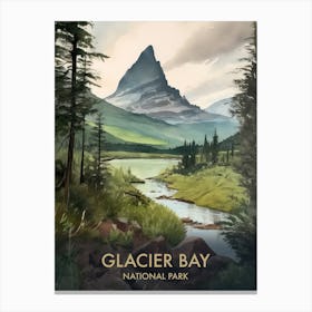 Glacier National Park Watercolour Vintage Travel Poster 3 Canvas Print