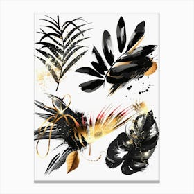 Set Of Black And Gold Leaves Canvas Print