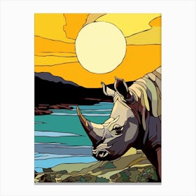 Geometric Rhino Sun Illustration 2 Canvas Print