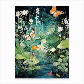 Butterfly By The River Japanese Style Painting 1 Canvas Print