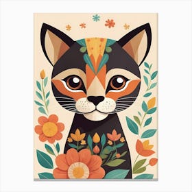 Floral Cute Baby Puma Nursery Illustration (23) Canvas Print