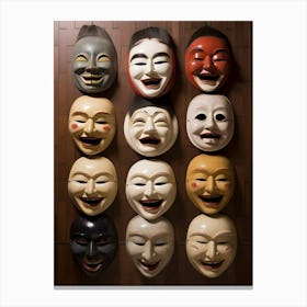 Noh Masks Japanese Style Illustration 16 Canvas Print