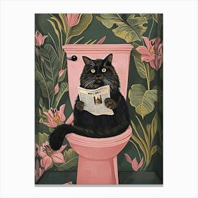 Cat on the Toilet Cute Bathroom Canvas Print