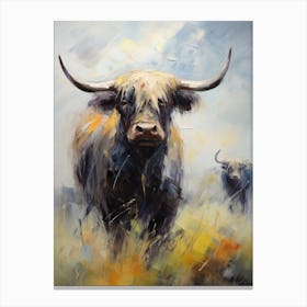 Dark Tones Impressionism Of Two Highland Cows 1 Canvas Print