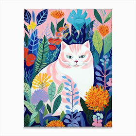 White Cat In The Garden, Matisse Inspired Canvas Print