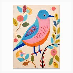 Pink Scandi Bluebird 1 Canvas Print