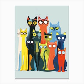 Group Of Cats With Glasses 3 Canvas Print