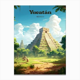 Yucatan Mexico Pyramid Travel Art Illustration Canvas Print