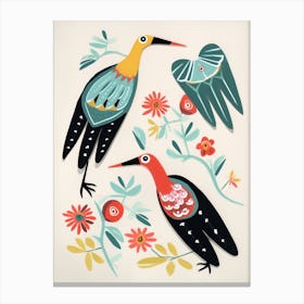 Folk Style Bird Painting Stork 2 Canvas Print