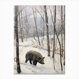 Vintage Winter Animal Painting Wild Boar 4 Canvas Print