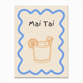 Mai Tai Doodle Poster Blue & Orange Canvas Print