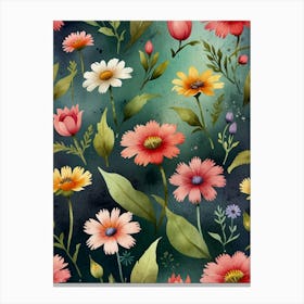 Watercolor Flowers Seamless Pattern 1 Canvas Print