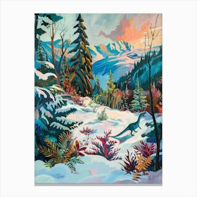 Colourful Dinosaur In A Snowy Landscape 3 Canvas Print