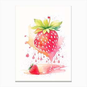 Strawberry Cartoon, Kids, Storybook Watercolours Canvas Print