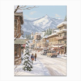 Vintage Winter Illustration Leavenworth Washington 4 Canvas Print