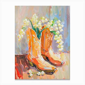 Cowboy Boots And Wildflowers Lily Of The Valley Canvas Print