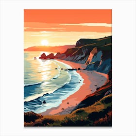 Lulworth Cove Beach Dorset At Sunset, Vibrant Painting 3 Canvas Print