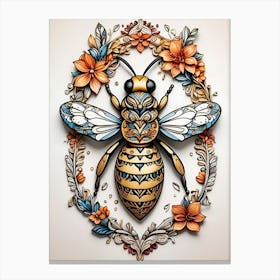 Bee With Flowers Canvas Print
