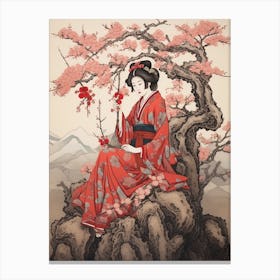 Yama Zakura Mountain Cherry Vintage Japanese Botanical And Geisha Canvas Print