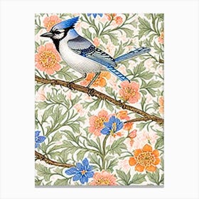 Blue Jay 2 William Morris Style Bird Canvas Print