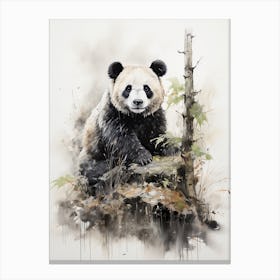 Panda, Japanese Brush Painting, Ukiyo E, Minimal 1 Canvas Print