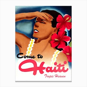 Hawaii, Portrait of a Hula Girl With Tropic Flowers Canvas Print