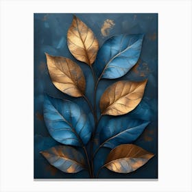 Blue And Gold Leaves 6 Canvas Print