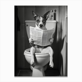 Dog On The Toilet Bathroom, Dog Lover Gift Funny Bathroom Canvas Print