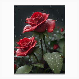 Red Roses At Rainy With Water Droplets Vertical Composition 16 Canvas Print