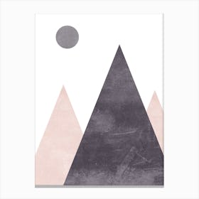 Mountains And Moon Pink Cotton Abstract Canvas Print