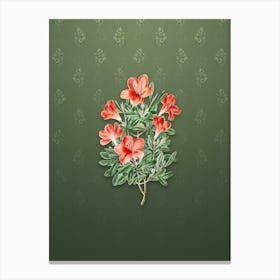 Vintage Brick Red Chinese Azalea Botanical on Lunar Green Pattern n.0338 Canvas Print