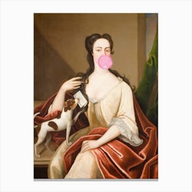 Renaissance Bubble Gum Portrait with Dog, Altered Art Canvas Print