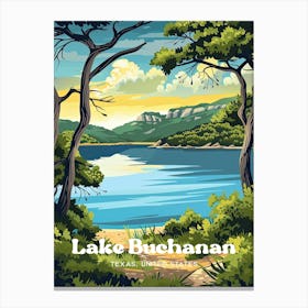 Lake Buchanan Texas Fishing Digital Travel Illustration Canvas Print