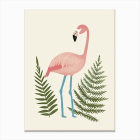 American Flamingo And Ferns Minimalist Illustration 1 Canvas Print