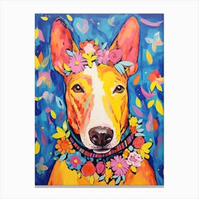 Bull Terrier Portrait With A Flower Crown, Matisse Painting Style 4 Canvas Print