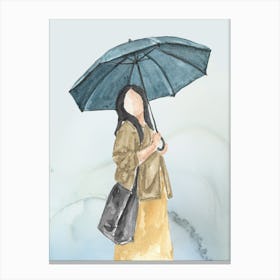 Girl holding an umbrella watercolor Canvas Print