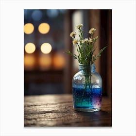 Blue Flowers In A Glass Vase Canvas Print