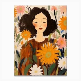 Woman With Autumnal Flowers Everlasting Flower Canvas Print